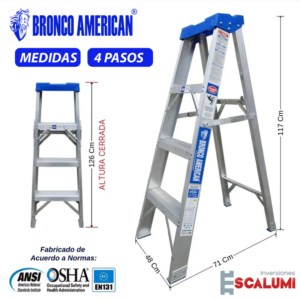 Escalera Tijera Simple Acceso Aluminio 4 Pasos Bronco American