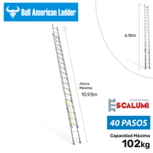 Escalera Telescópica Aluminio 40 Pasos Bull American Ladder