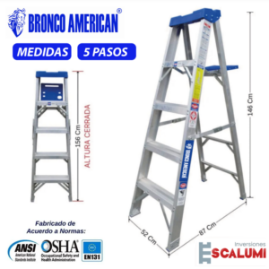 Escalera Tijera Simple Acceso Aluminio 5 Pasos Bronco American