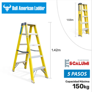 Escalera Tijera Doble Acceso Fibra de Vidrio 5 Pasos Bull American Ladder