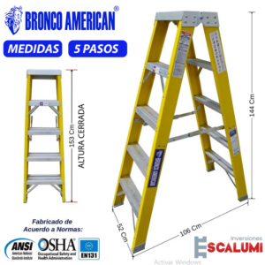 Escalera Tijera Doble Acceso Fibra de Vidrio 5 Pasos Bronco American