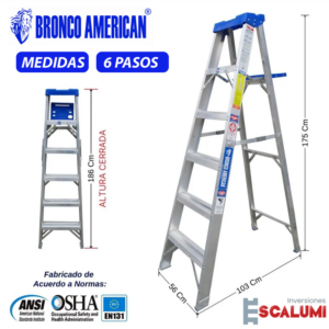 Escalera Tijera Simple Acceso Aluminio 6 Pasos Bronco American