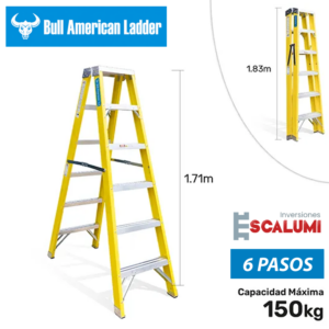 Escalera Tijera Doble Acceso Fibra de Vidrio 6 Pasos Bull American Ladder
