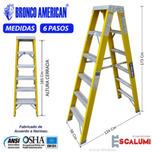 Escalera Tijera Doble Acceso Fibra de Vidrio 6 Pasos Bronco American