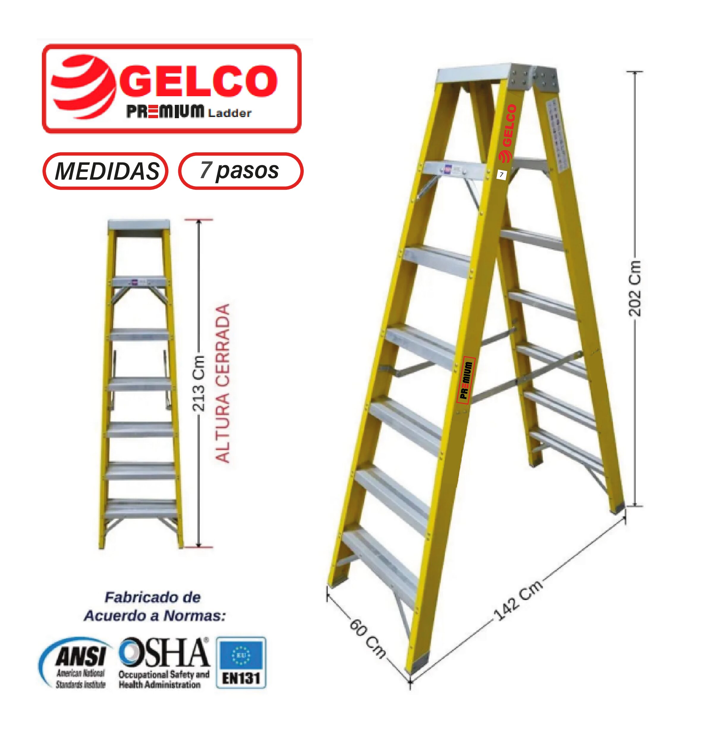 Escalera Tijera Doble Acceso Fibra de Vidrio 7 Pasos Gelco Premium