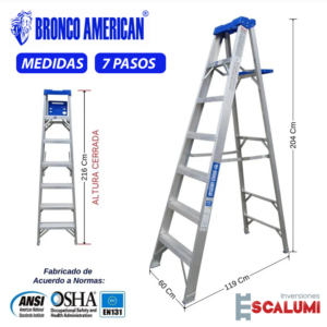 Escalera Tijera Simple Acceso Aluminio 7 Pasos Bronco American