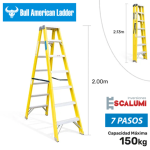 Escalera Tijera Doble Acceso Fibra de Vidrio 7 Pasos Bull American Ladder