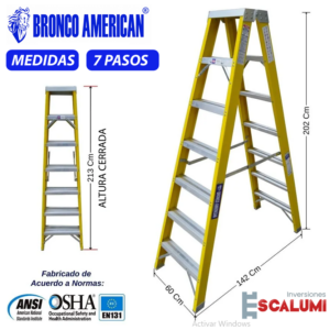Escalera Tijera Doble Acceso Fibra de Vidrio 7 Pasos Bronco American