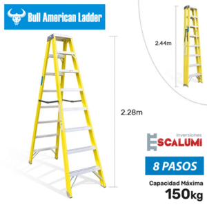 Escalera Tijera Doble Acceso Fibra de Vidrio 8 Pasos Bull American Ladder