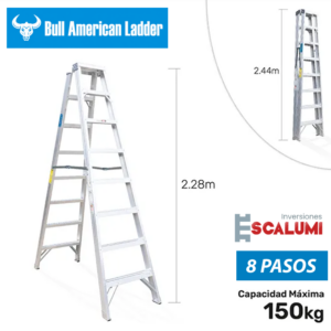 Escalera Tijera Doble Acceso Aluminio 8 Pasos Bull American Ladder