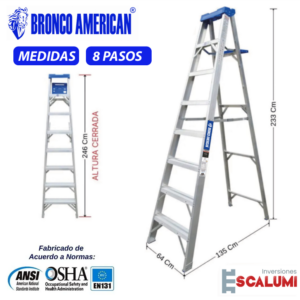 Escalera Tijera Simple Acceso Aluminio 8 Pasos Bronco American