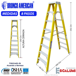 Escalera Tijera Doble Acceso Fibra de Vidrio 8 Pasos Bronco American
