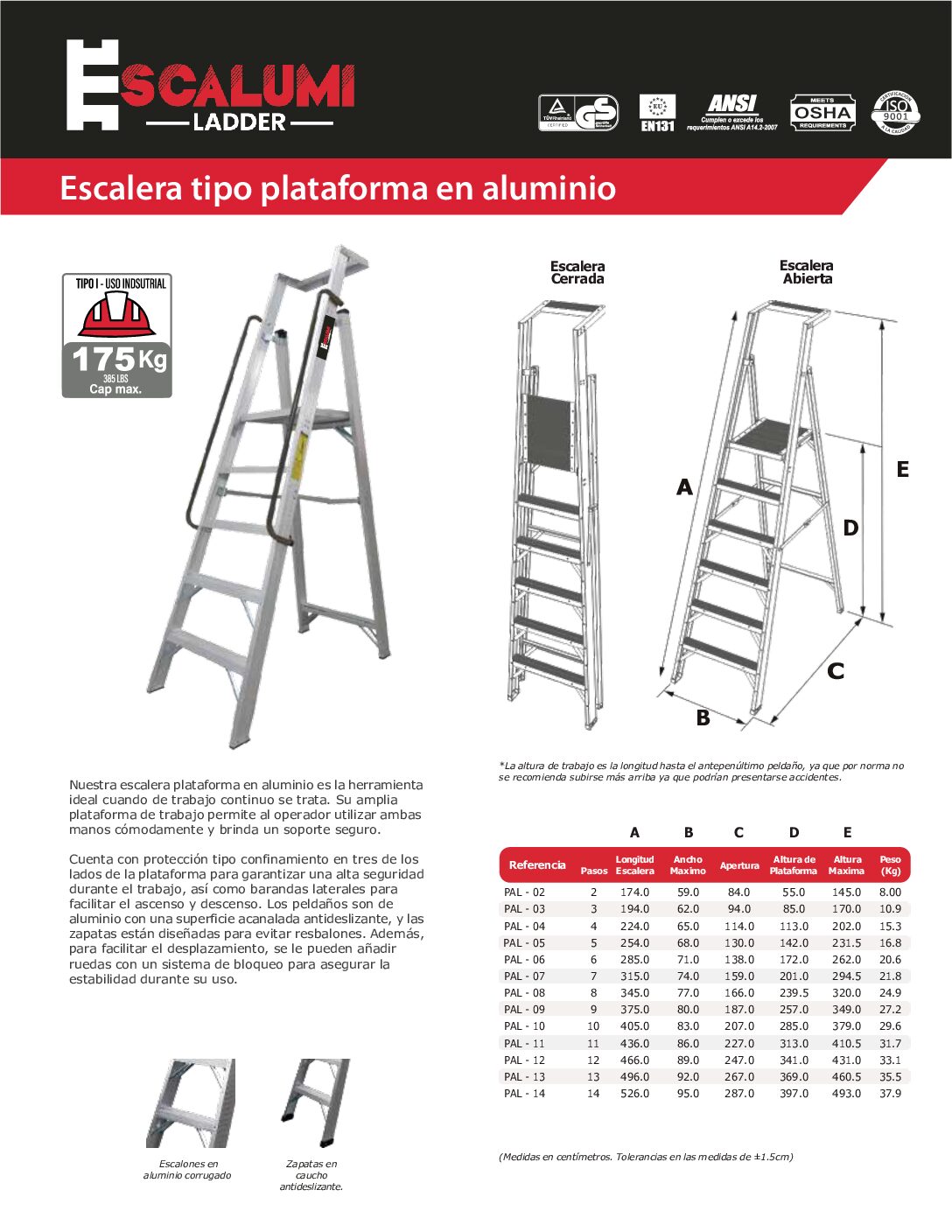 Escalera tipo plataforma en aluminio