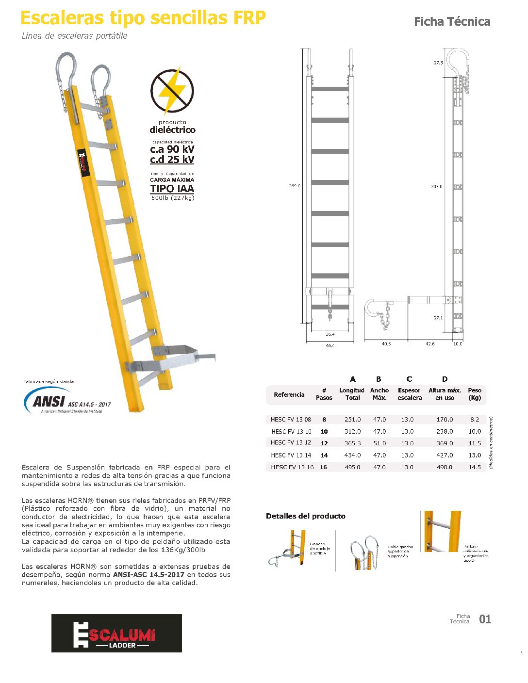 Escalera Suspensión y anclaje Fibra De Vidrio
