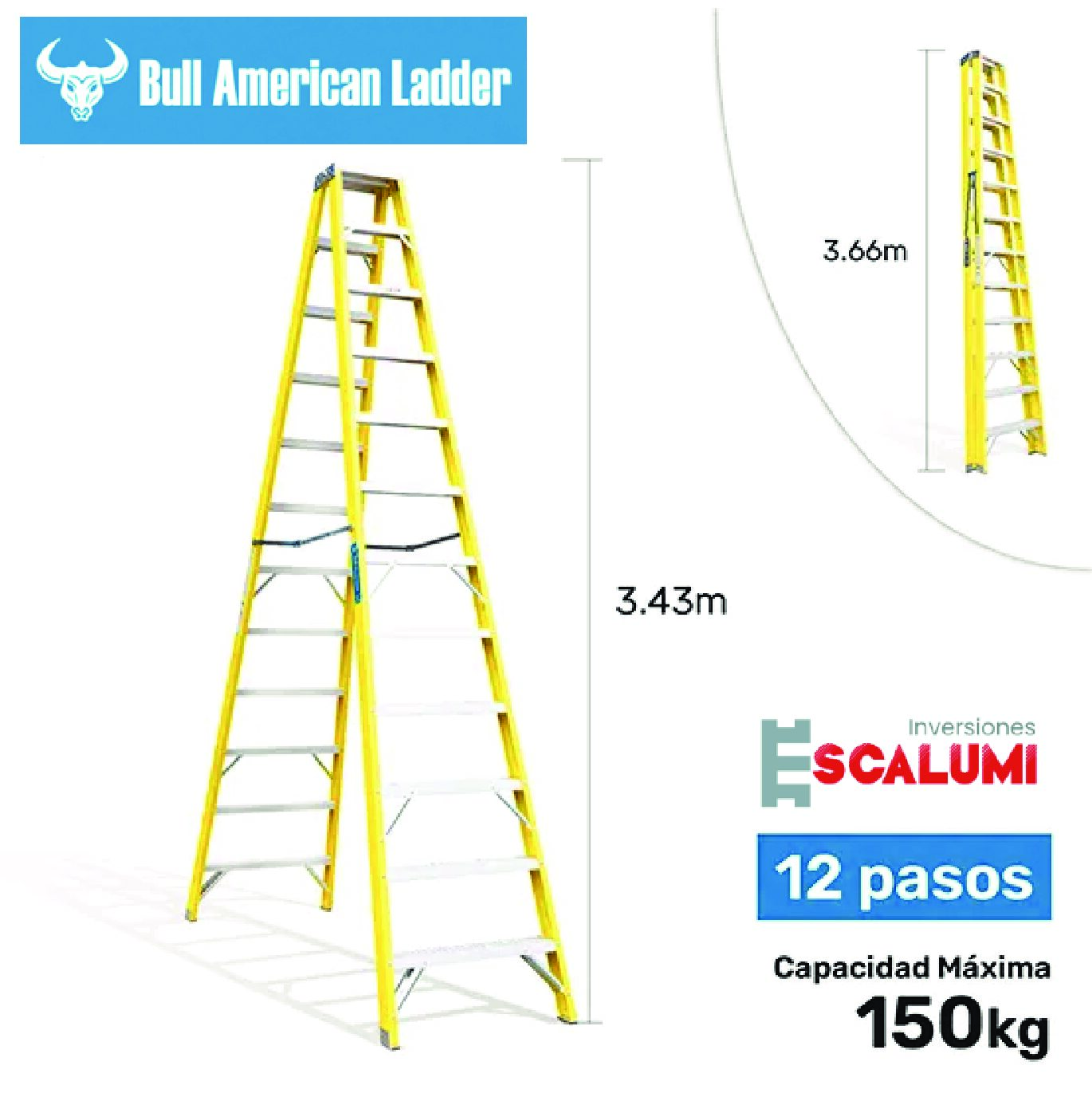 Escalera Tijera Doble Acceso Fibra de Vidrio 12 Pasos Bull American Ladder