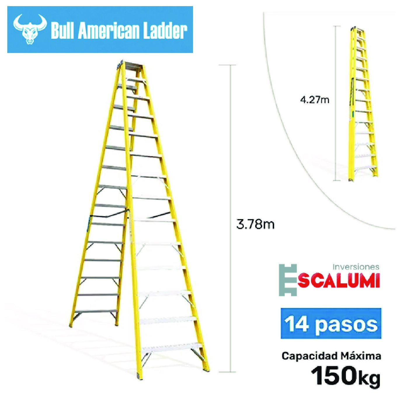 Escalera Tijera Doble Acceso Fibra de Vidrio 14 Pasos Bull American Ladder