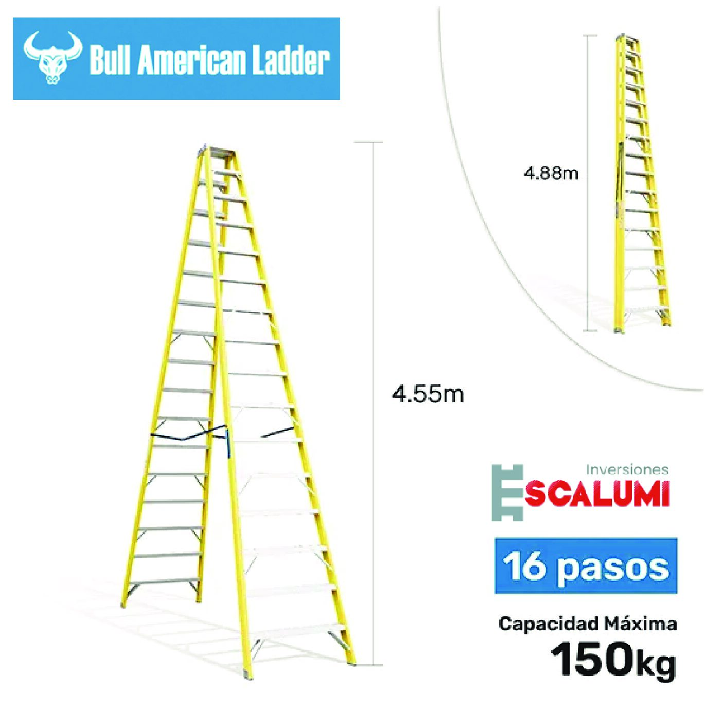 Escalera Tijera Doble Acceso Fibra de Vidrio 16 Pasos Bull American Ladder